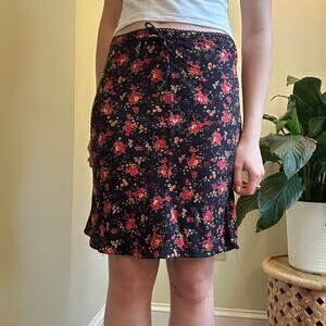 Vintage 90s pimkie fie front floral black and red midi skirt